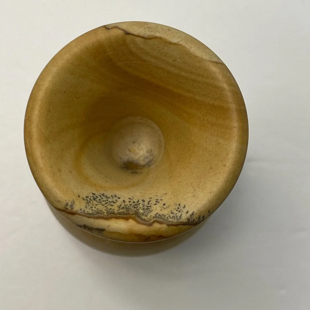 Vintage Miniature Picture Sandstone Bud Vase Hand Carved Natural Stone 3.5 Inch